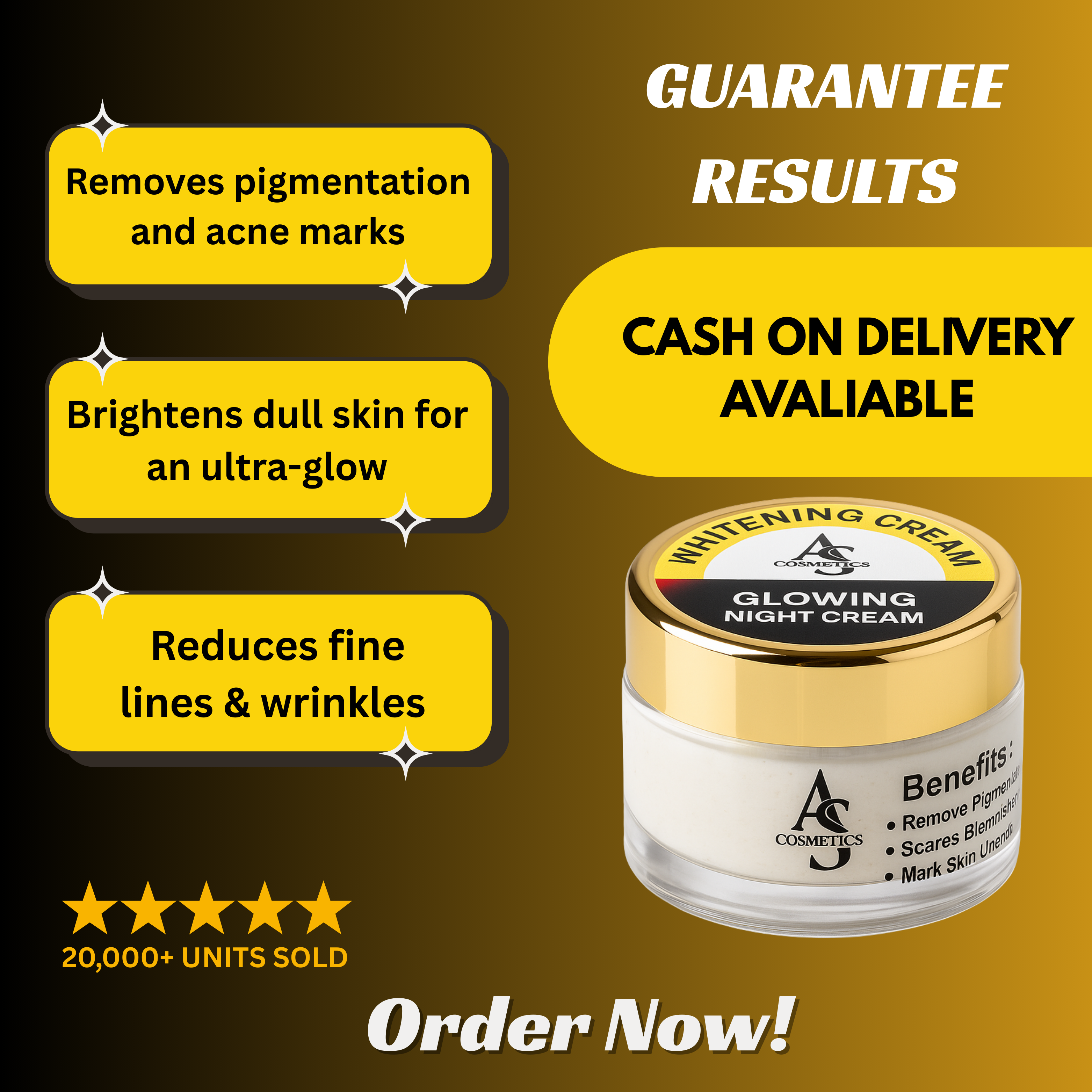 ✨ AS Cosmetics Glowing Night Cream – Brightening & Pigmentation Removal Formula (25g)